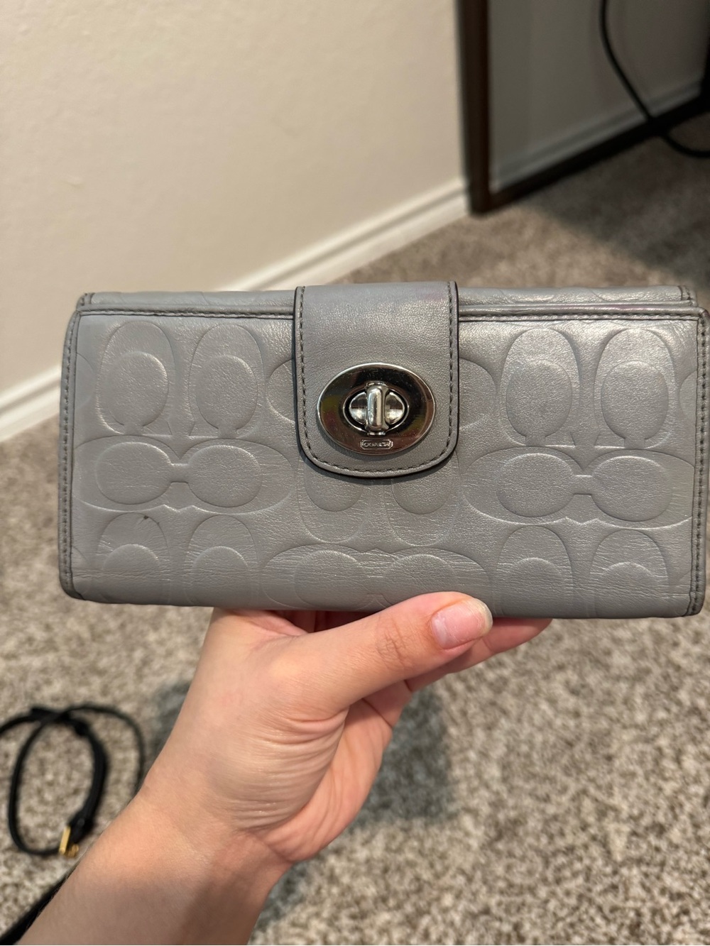 Coach Gray Signature Embossed Turn-Lock Wallet